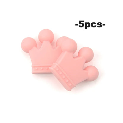 Crown Silicone Beads 5pcs Baby Teether BPA Free Silicone Teething Beads Baby Chew Teething Necklace DIY Pacifier Clips Accessory