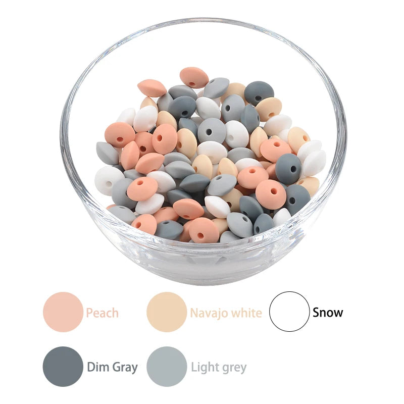50pcs/lot 12mm Silicone lentil Beads Silicone BPA Free DIY Charms Newborn Nursing Accessory Teething Necklace Teething Toy