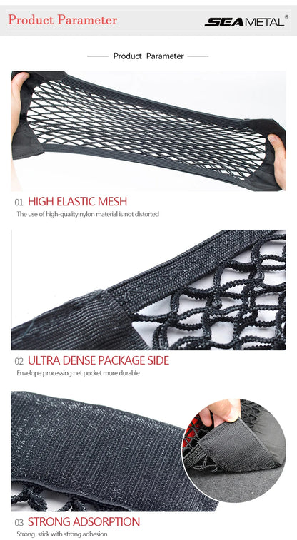 Car Trunk Mesh Organizer Car Tail Storage Net Seat Back Pocket Universal Trunk Bag Auto Magic Tape Network Interior Accessories