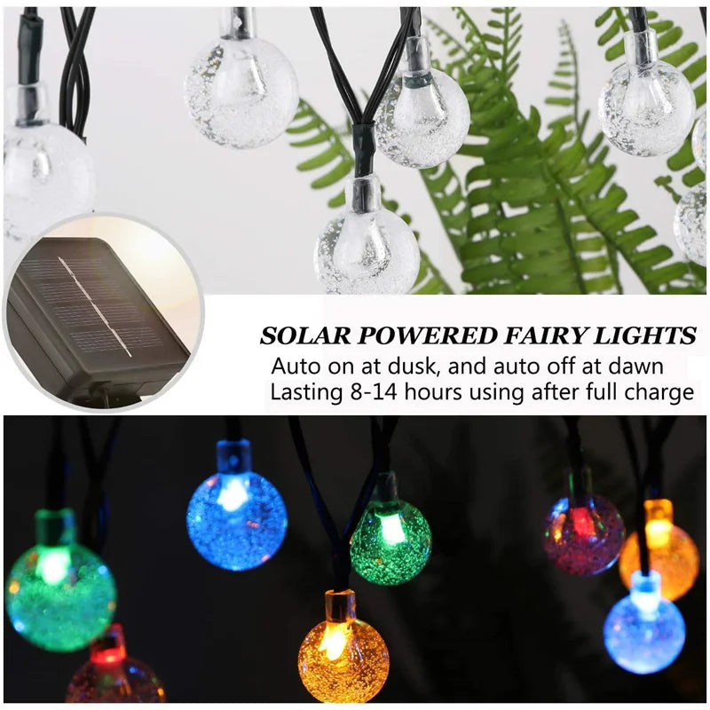 Solar String Crystal Globe Lights 60 LED 8 Lighting Modes IP65 Fairy Light Christmas Garland For Garden Party Decor 1pc/2pcs