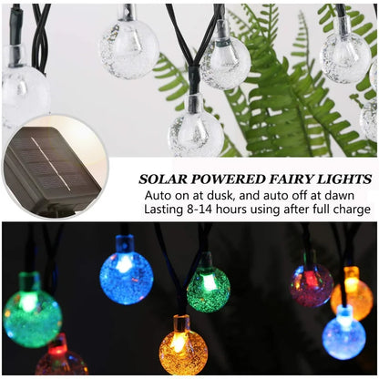 Solar String Crystal Globe Lights 60 LED 8 Lighting Modes IP65 Fairy Light Christmas Garland For Garden Party Decor 1pc/2pcs