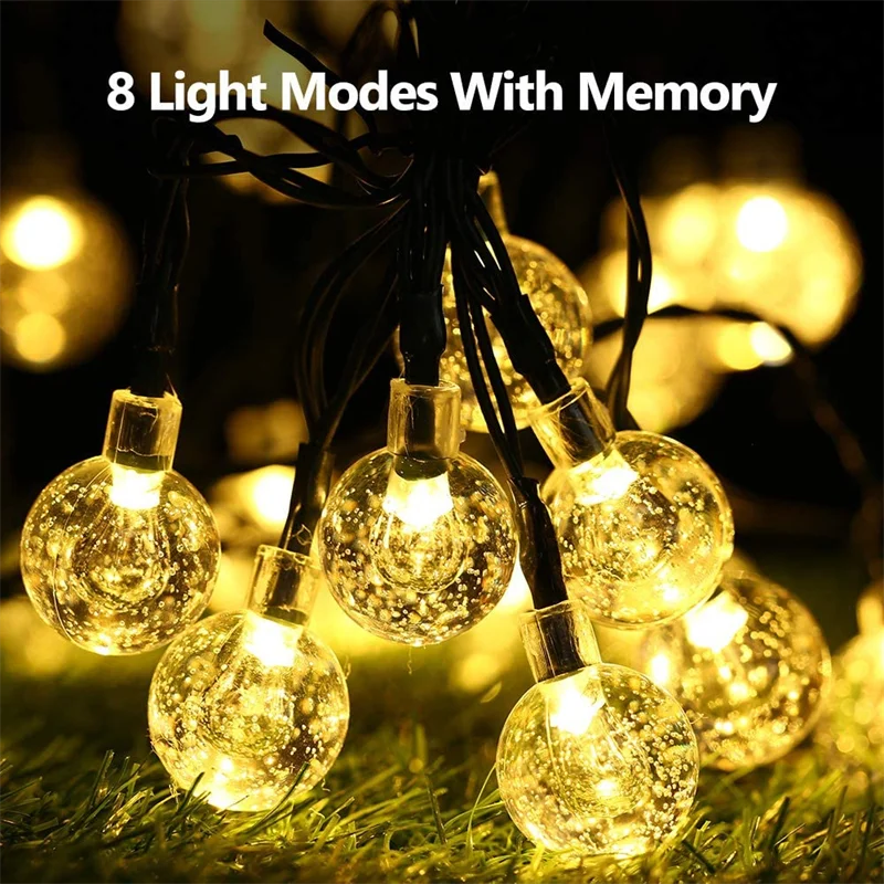 Solar String Crystal Globe Lights 60 LED 8 Lighting Modes IP65 Fairy Light Christmas Garland For Garden Party Decor 1pc/2pcs
