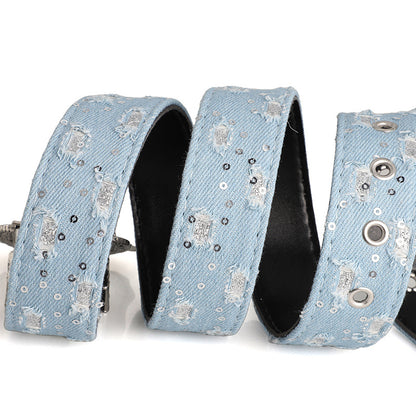Women's Retro Casual Trend Rhinestone Buckle Belt, Street Ripped Denim Style Punk Rock Versatile Fashion Accessory，For Men Women