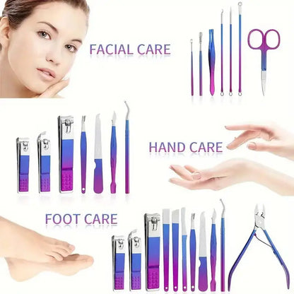 9-18pcs Set Professional Stainless Steel Manicure & Pedicure Kit Precision Nail Care with Travel Case with Nail Clipper Scissor