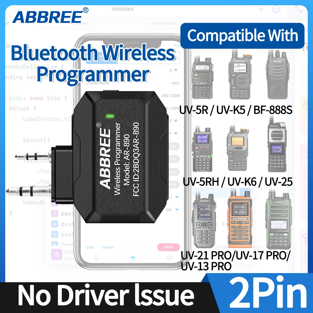 ABBREE Bluetooth Wireless Programmer for Walkie Talkie Plug & Play No Driver Issue Phone for UV5R BF888S Quansheng UVK5