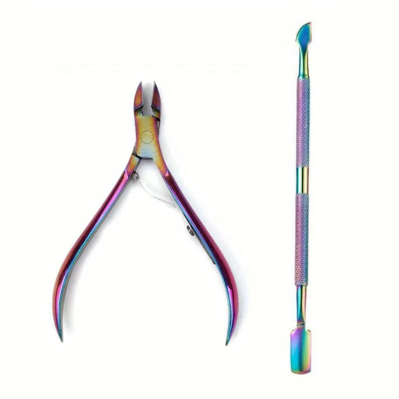 Nail Cuticle Pusher Tweezer Rainbow Cutter Nipper Clipper Dead Skin Remover Stainless Steel Manicure Nails Art Tool ManicureTool