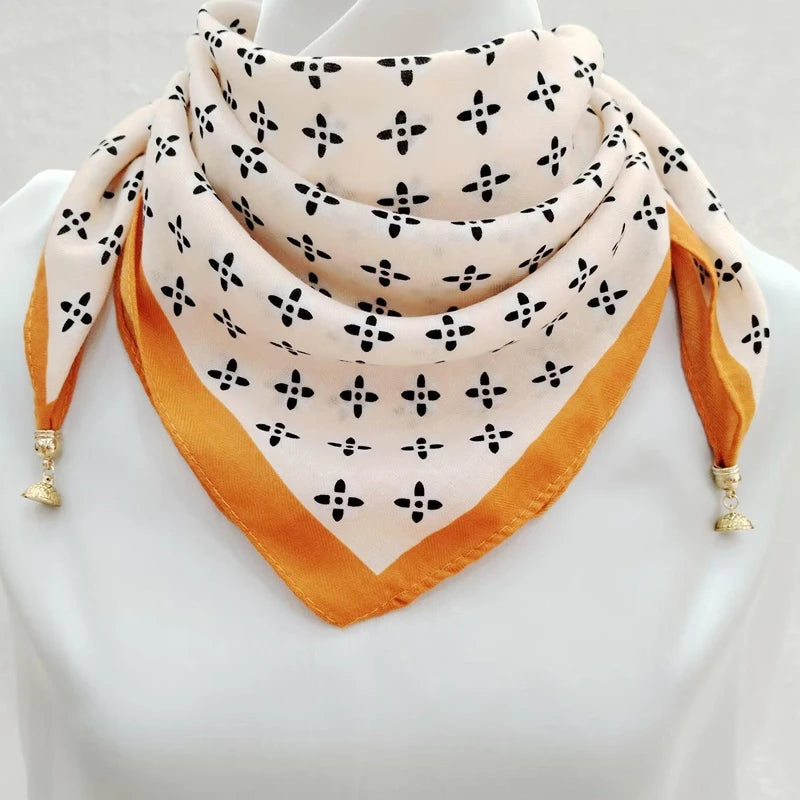 Luxury Magnetic Buckle Silk Scarf Women Soft Satin Neckerchief Female Autumn Winter Warmth Cold Resistance Fashion Square Scarve