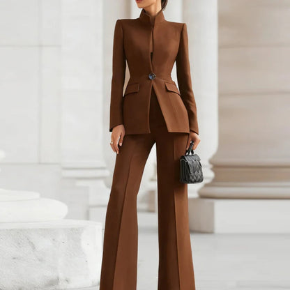 Elegant Long Sleeved Blazer+Pants Suit Autumn Simple Solid Color Commuting Outfit Women's Temperament Slim Fit Professional Set