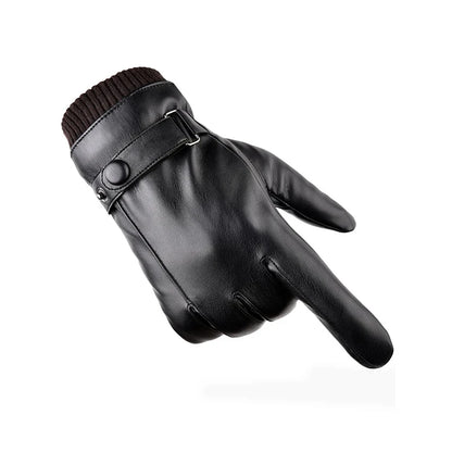 Winter Fashion Black PU Leather Gloves Male Thin Style Driving Leather Men Gloves Non-Slip Full Fingers Palm Touchscreen