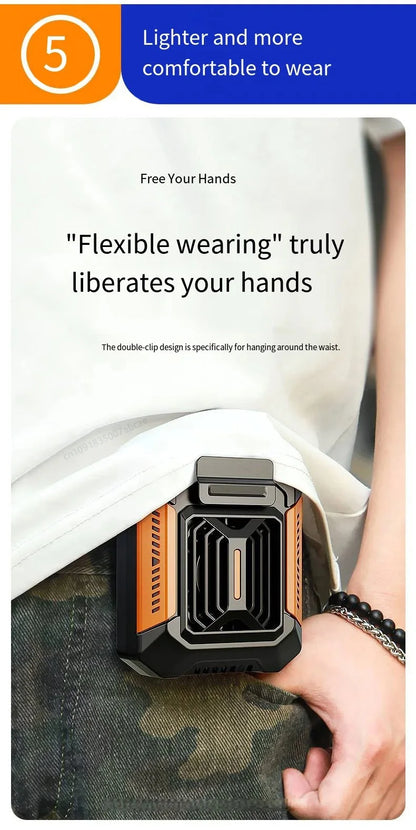 HOMFISH Personal Belt Clip Fan Portable Power Bank Flashlight Wearable Fan Hanging Neck Fan for Outdoor Works Hiking Camping