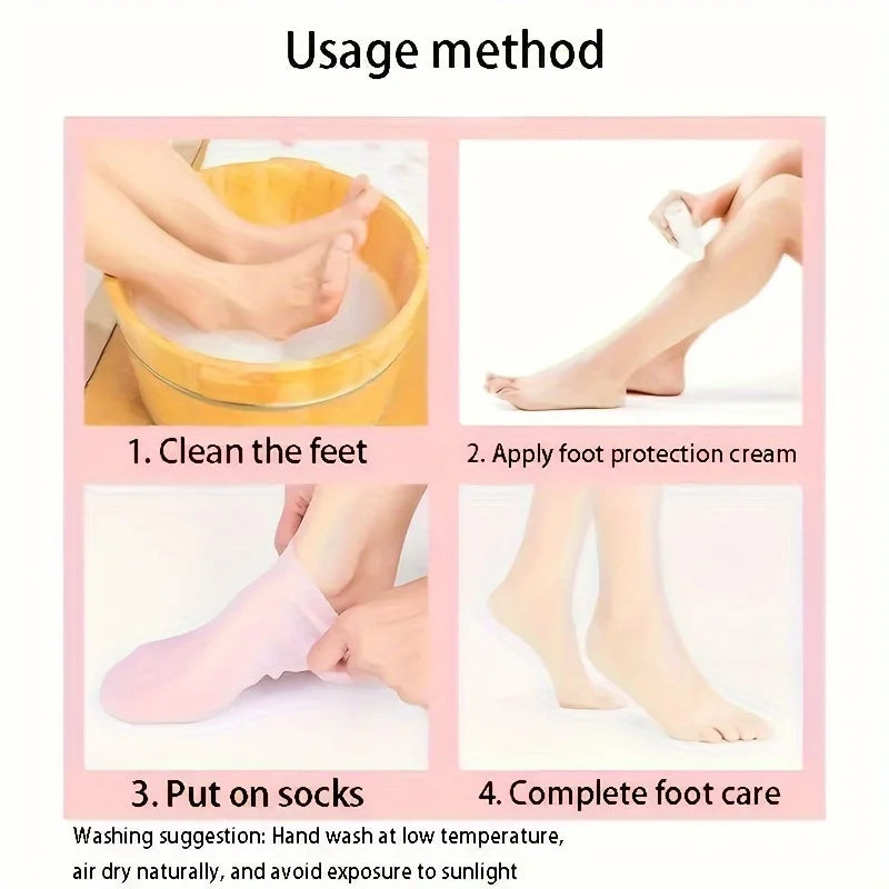 Silicone Moisturizing Foot Socks, 2 Pack, for Dry and Cracked Feet - with Body Lotion Soothing Massage Pedicure Care Kit