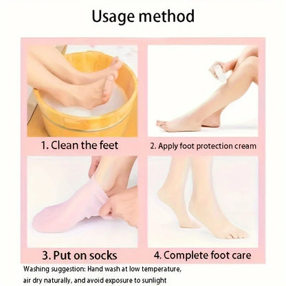 Silicone Moisturizing Foot Socks, 2 Pack, for Dry and Cracked Feet - with Body Lotion Soothing Massage Pedicure Care Kit