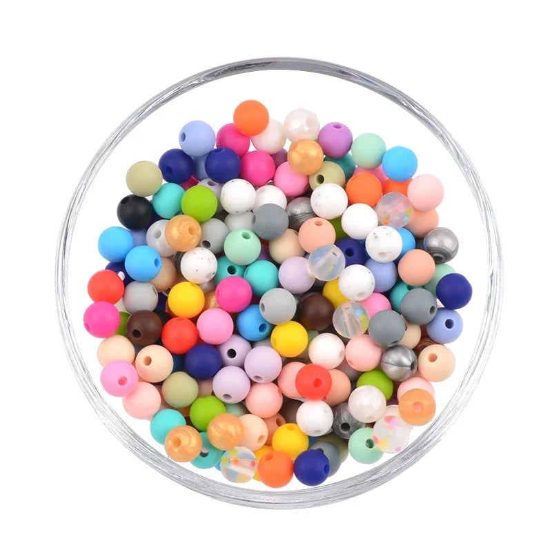 LOFCA 9mm 100pcs Silicone Teething Beads Teether Baby Nursing Necklace Pacifier Clip Oral Care BPA Free Food Grade Colorful