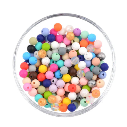 LOFCA 9mm 100pcs Silicone Teething Beads Teether Baby Nursing Necklace Pacifier Clip Oral Care BPA Free Food Grade Colorful