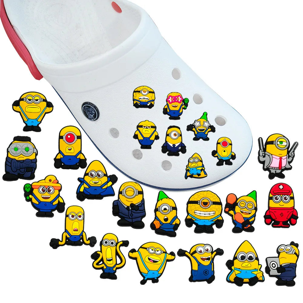 12-36Pcs Minion Cartoon Shoe Charms For Slides Sandals,PVC Shoe Decorations Accessories For Christmas Birthday Gift Party