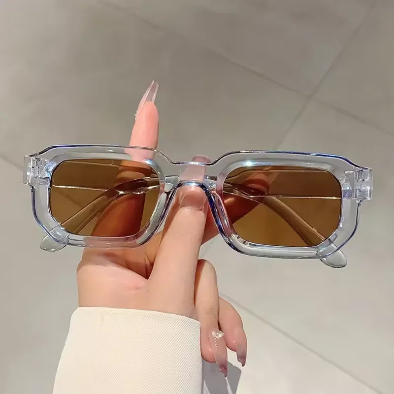 New Men Vintage Rectangle Frame Sunglasses Fashion Retro Sun Glasses Luxury Brand Design Glasses UV400 Eyewear Women Goggles