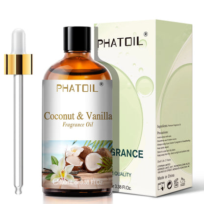PHATOIL 100ml Fruity Fragrance Oil for Diffuser Candles Making -Coconut & Vanilla Strawberry Lemon Peach Aroma Essential Oils