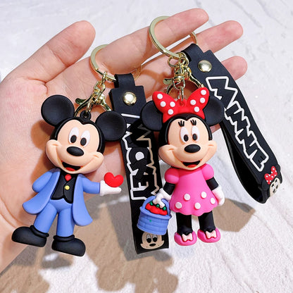 Mickey Minnie Flower Series PVC Figure Keychain Set, 6PCS Cute Cartoon Couple Key Rings with Floral Design for Bag Gift