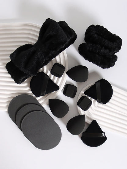 15Pcs Cosmetic Puff Makeup Sponge Blender Beauty Egg Foundation Sponges Puff Wash Face Headband Wristband Make up Accessories