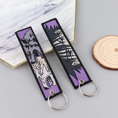 Anime Satoru Gojo Geto Suguru Embroidery Key Fobs Japanese Manga Key Tag Keychain Key Ring Backpack Chaveiro