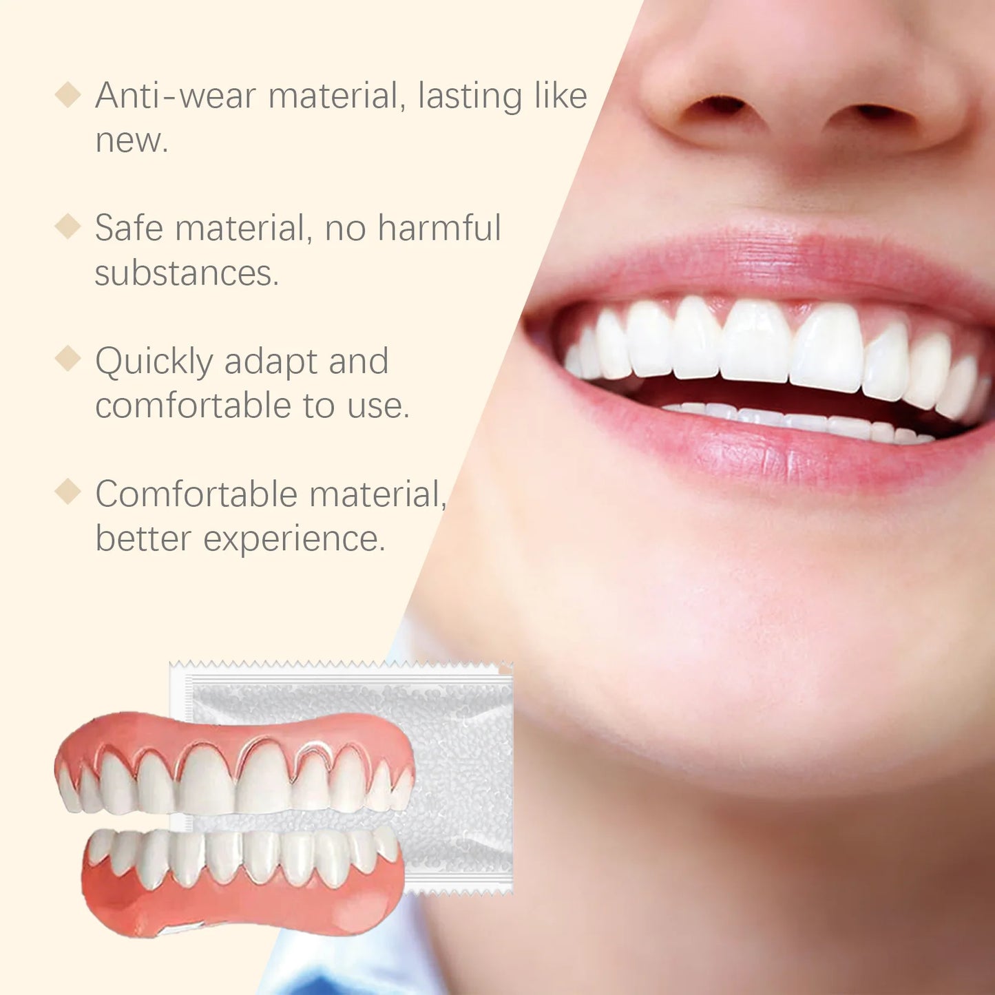 Full Denture Fake Teeth User Friendly Natural Safe Silicone Upper & Lower Veneers Perfect Laugh Veneers Dentures Paste Fake Teet
