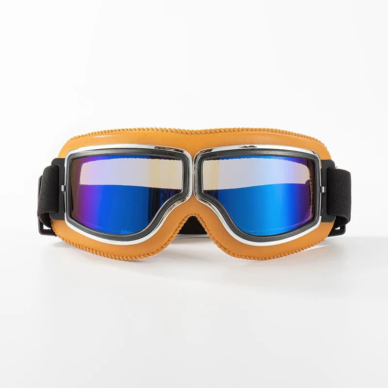 Motorcycle Glasses Windproof Motorcycle Helmet Glasses Sunglasses Retro Universal Folding Leather Retro Motorcycle Accessories