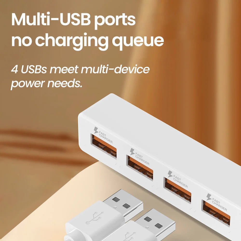 USB 2.0 4 Ports Plug Power Strip Charger Extension Cables USB Hub Multi-Port Socket Powered For PC Computer Accessories 30/120cm