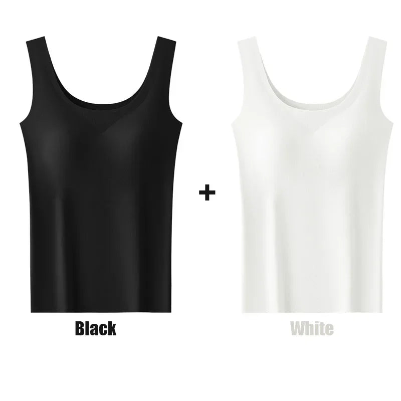 2PCS/Lot Silk Seamless Tank Top with Fixed Chest Pad Women's Camisole Top Sleeveless Inner Outerwear Camison Verano High Strecth