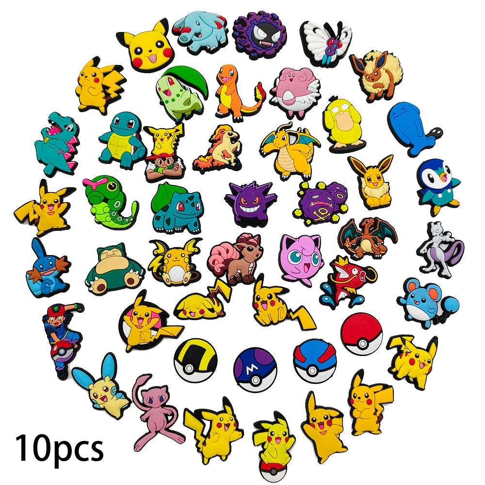Random 10/20/30/50pcs Pokemon Cartoon Shoe Charms for Kids Sandals Classic Shoe Accessories Decoration Pins Party Birthday Gifts