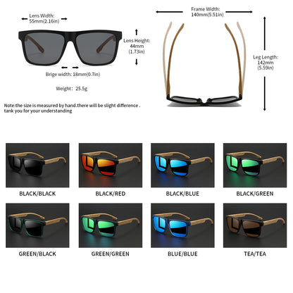 New Fashion Square Sunglasses - Wood Grain Spring Hinge, UV400 Unisex for Driving, Hiking & Travel