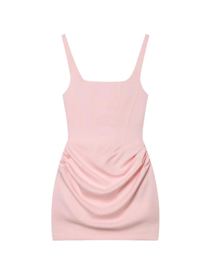 French Style Women Ruched Short Dress Fashion Summer Party Evening Gown Spaghetti Strap Bodycon Sexy Bandage Corset Mini Dress