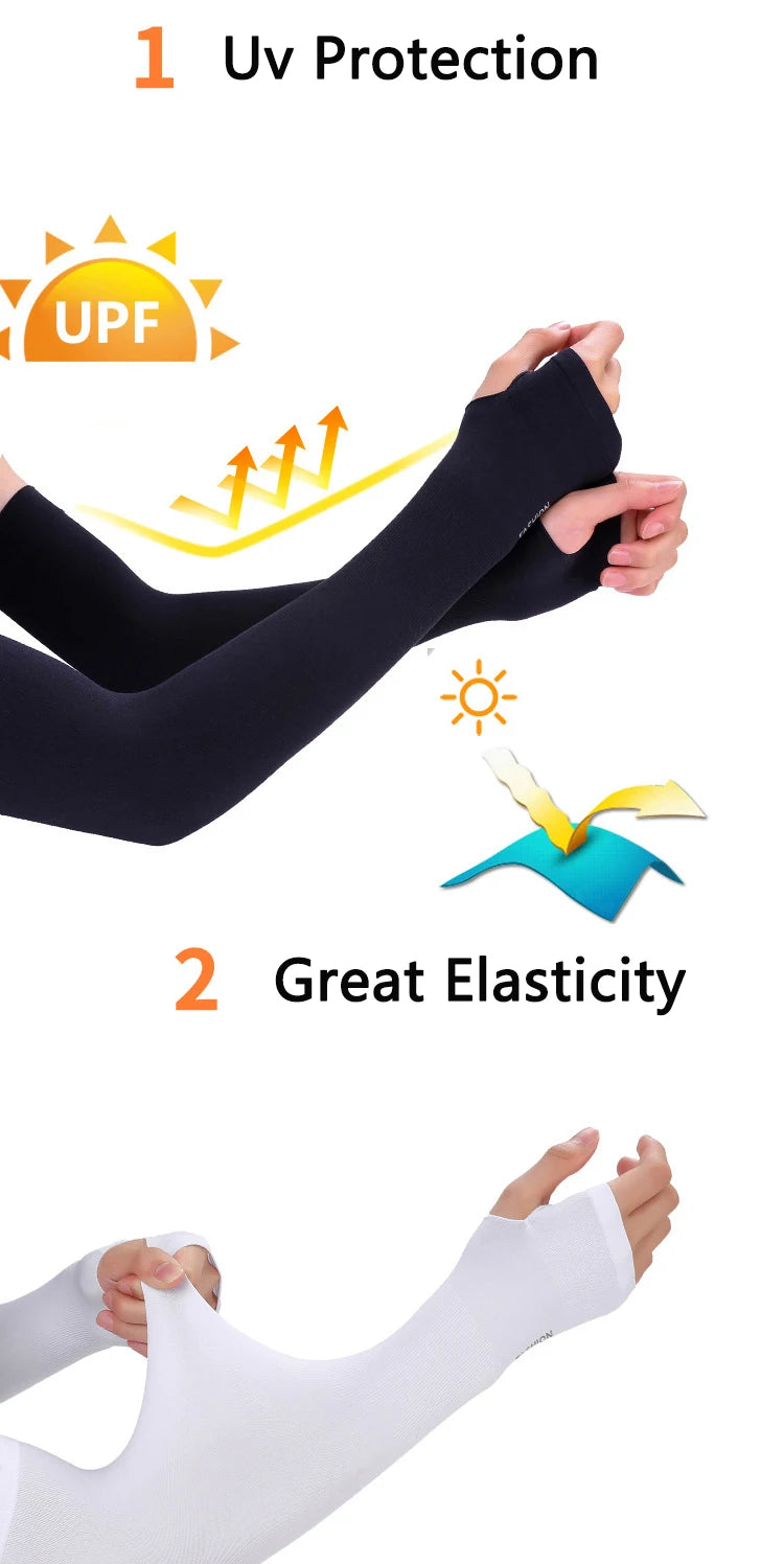 Anti-UV Arm Covers for Men Women Cycling Fingerless Gloves Summer Sport Ice Silk Cool Scarf Silk Elastic Arm Covers Driving