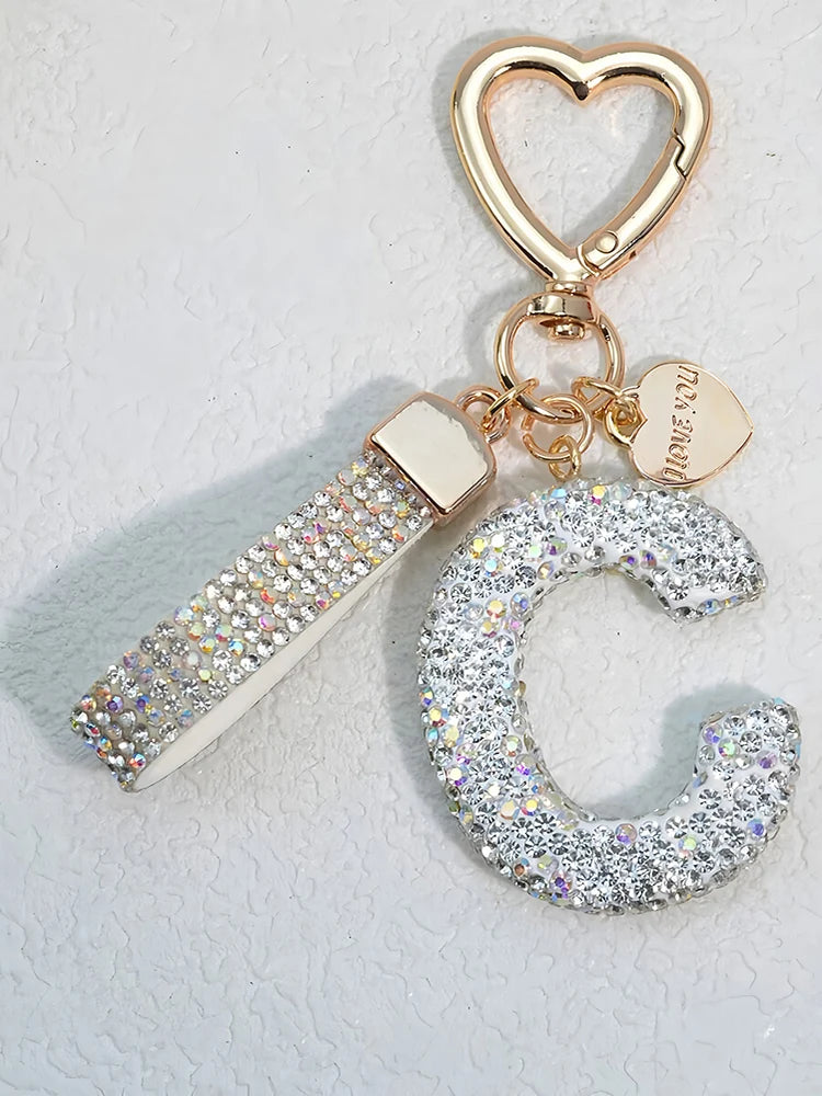 Shining Diamond Inlay 26 English Initial letter Key Chain Car High-end Key Ring Lady Bag Delicate Pendant Thanksgiving Gifts