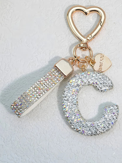 Shining Diamond Inlay 26 English Initial letter Key Chain Car High-end Key Ring Lady Bag Delicate Pendant Thanksgiving Gifts