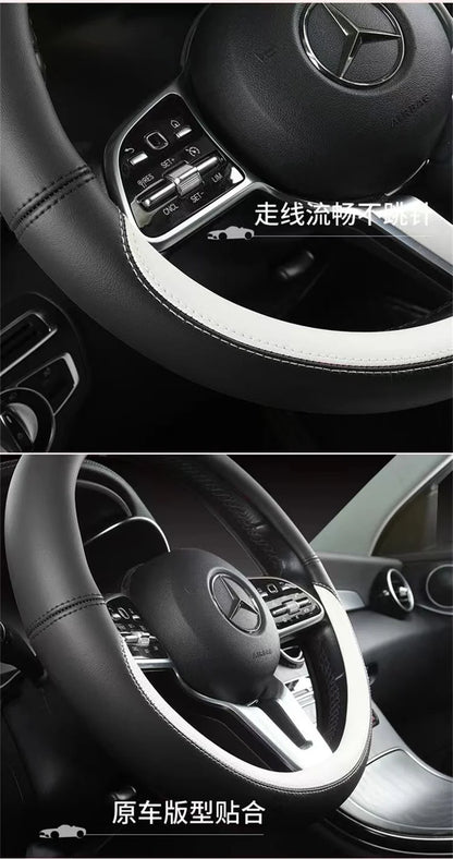 Full Leather Universal Car Steering Wheel Cover Breathable Anti Slip Car Decoration 37-38cm Steering Wheel Cover Accessories