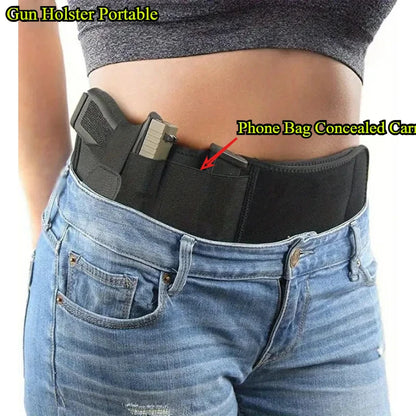 Tactical Outdoor Hunting Fitness Gun Holster for Waist Band Belt -  Concealed Carry Phone Bag Portable Hidden Belly Defense Use