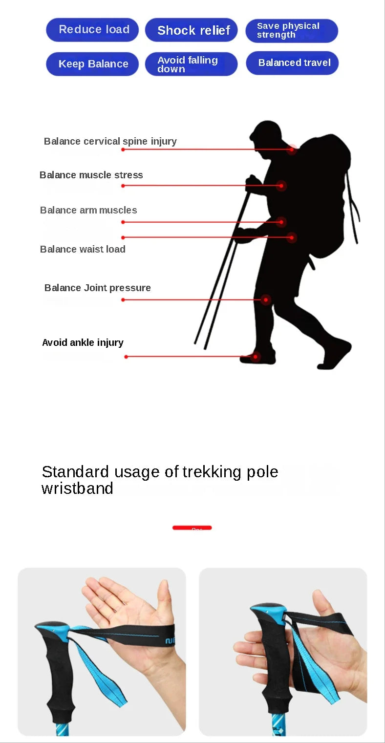 1pcs Hiking Anti Shock Walking Sticks Telescopic Trekking Climbing Poles Ultralight Walking Canes  Aluminum Outdoor  135CM