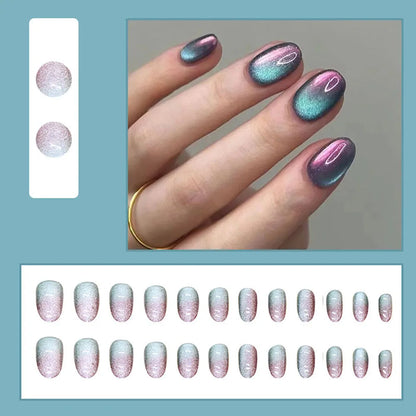 24pcs/set short square fake nails for women girls faux ongles fashion glitter geometric flowers design press on false nail kit