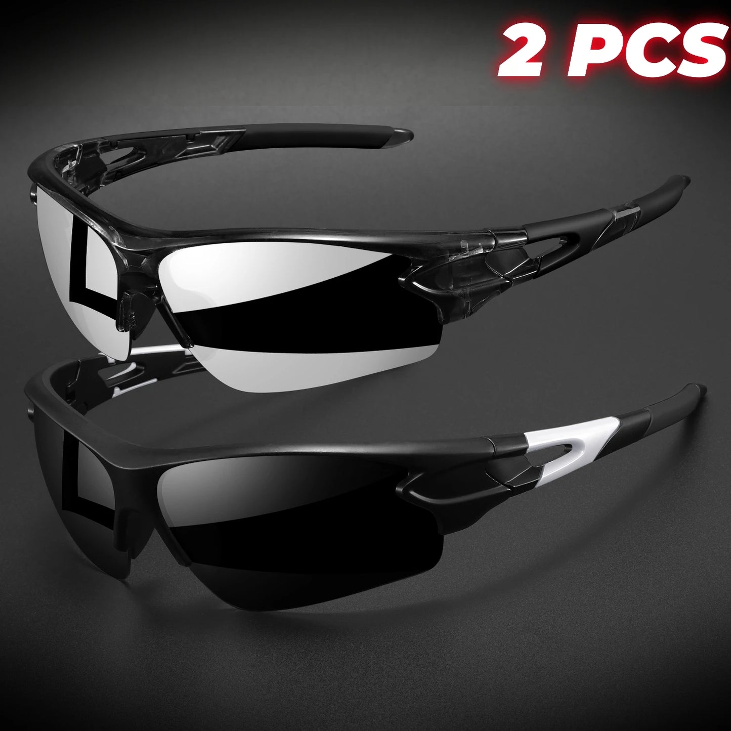 2PCS New Wraparound Sports Sunglasses Semi-Rimless Lightweight for Cycling Hiking Daily Unisex UV400 Anti-Fog Outdoor Eyewear