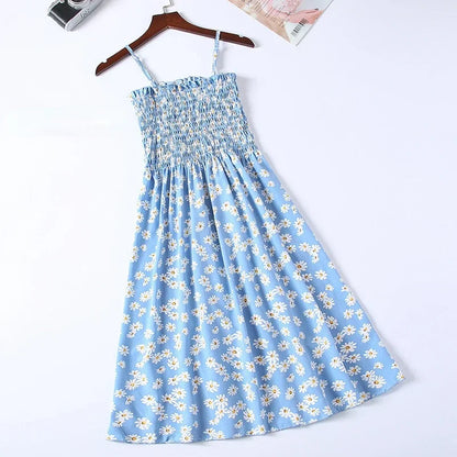 Summer Chiffon Camisole Sleeveless Dress Women Mini Dresses Fashion Elastic  Waist Casual Spaghetti Strap Dresses Vestidos Girls