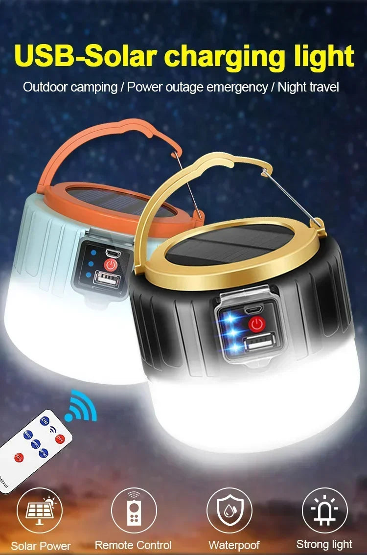 Powerful Solar LED Camping Lamp Waterproof Portable Lanterns Emergency Lights For BBQ Hiking USB Rechargeable Tent Lanterns