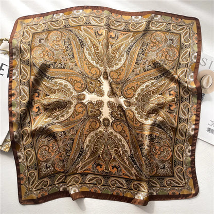 New Paisley Print Small Square Scarf Soft Satin Silk-like Thin Neck Scarf Mature Style Sunscreen Headscarf for Women Decorate