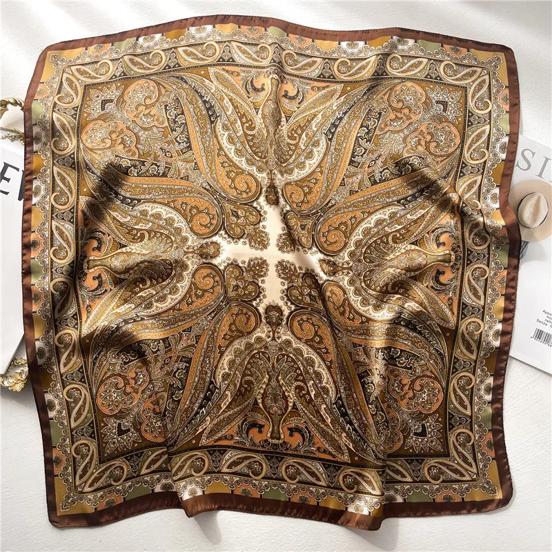 New Paisley Print Small Square Scarf Soft Satin Silk-like Thin Neck Scarf Mature Style Sunscreen Headscarf for Women Decorate