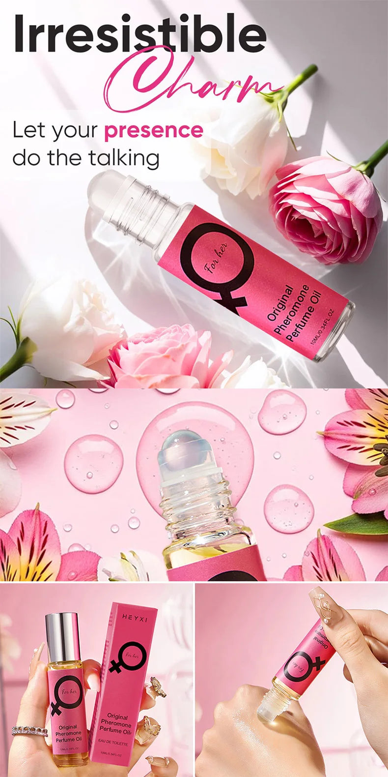 Rose red ladies' rolling fragrance, long-lasting floral fragrance, fresh and natural, suitable for dating, ideal holiday gift