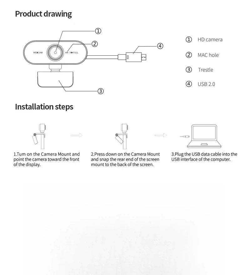 Webcam with Microphone, USB Computer Camera for Video Calls, Zoom, Teams, Streaming, Plug and Play for PC, Mac