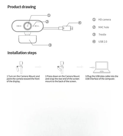 Webcam with Microphone, USB Computer Camera for Video Calls, Zoom, Teams, Streaming, Plug and Play for PC, Mac