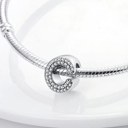 Original 925 Sterling Silver 26 Alphabet Letters Sparkling Zircon Charms Pendant Beads For Women Fine DIY Birthday Jewelry Gifts