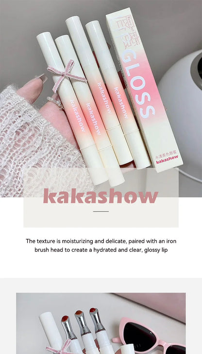 Kakashow Mirror Watery Lip Gloss Iron Brush Head Jelly Lipgloss Moisturizing Lip Tint Lipstick Nature Nude Lips Makeup Cosmetics