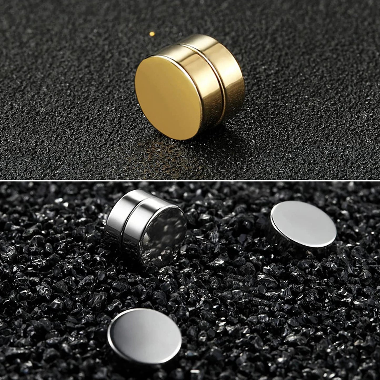 1 Pair 6-12mm Black Stainless Steel Hypoallergenic Magnetic Fake Gauges Earring Studs for Men Women Non Pierced Earrings