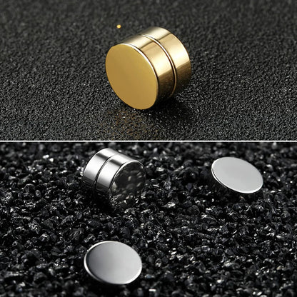 1 Pair 6-12mm Black Stainless Steel Hypoallergenic Magnetic Fake Gauges Earring Studs for Men Women Non Pierced Earrings